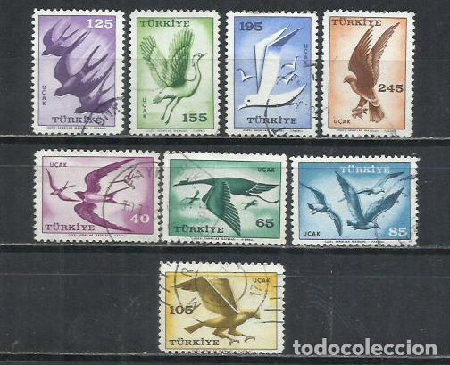 Sellos: 0844A-SERIE COMPLETA TURQUIA AEREO 1959 N&ordm; 39/46 AVES P&Aacute;JAROS.