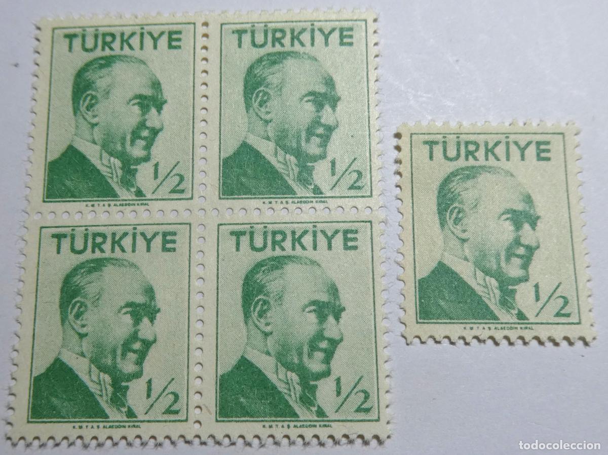 Sellos: 5 sellos postales de Turqu&iacute;a de 1/2 kuruş Kemal Atat&uuml;rk