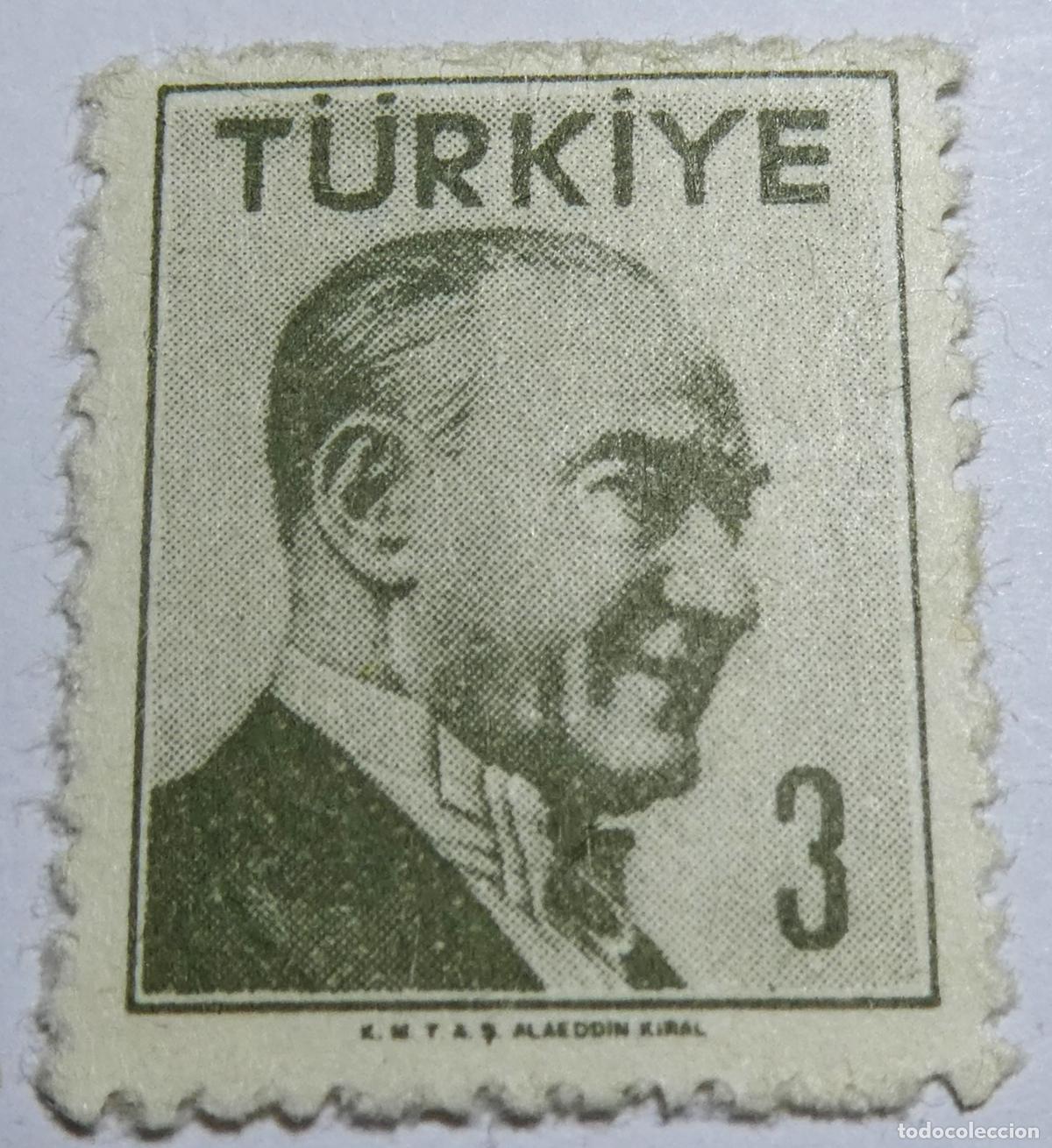 Sellos: sello postal de Turqu&iacute;a de 3 kuruş 1956 Mustafa Kemal Atat&uuml;rk.