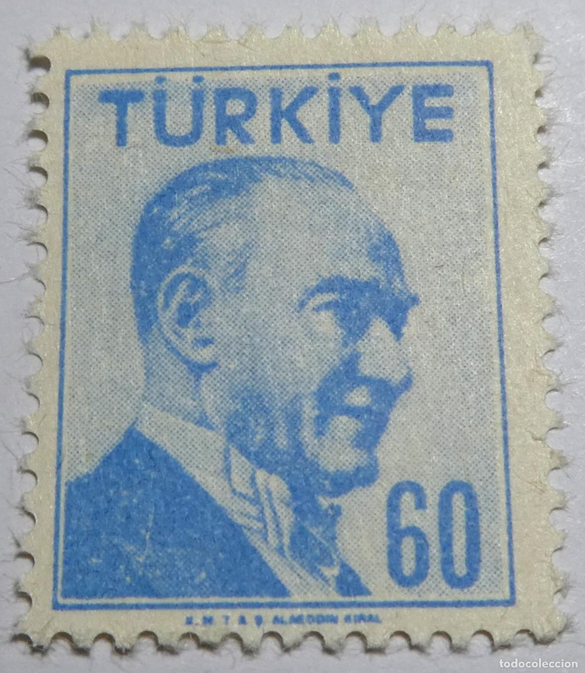 Sellos: sello postal de Turqu&iacute;a de 60 kuruş 1956 Mustafa Kemal Atat&uuml;rk.