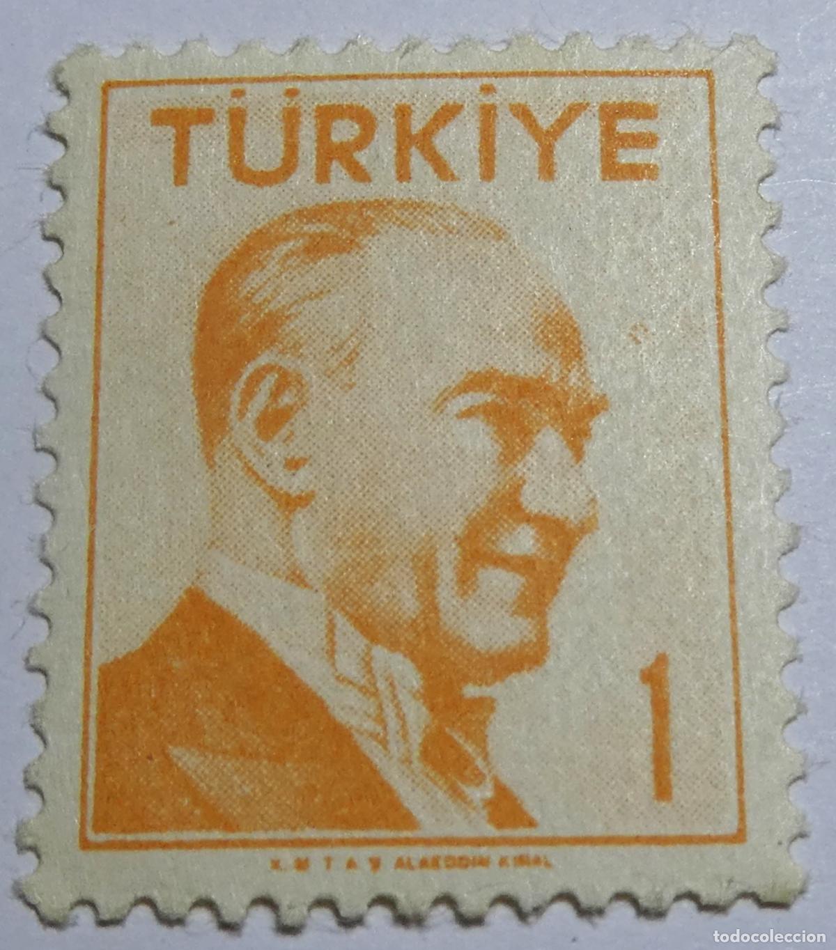 Sellos: sello postal de Turqu&iacute;a de 1 kuru 1956 Mustafa Kemal Atat&uuml;rk.