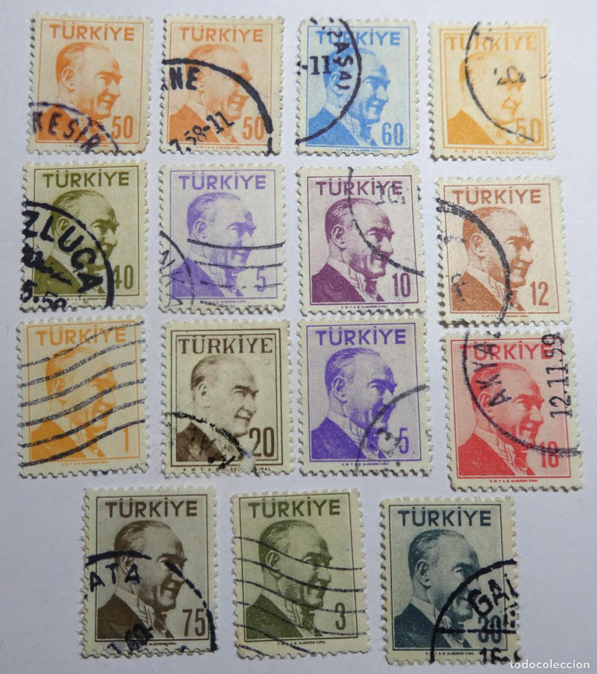 Sellos: 11 sellos postales de Turqu&iacute;a de Mustafa Kemal Atat&uuml;rk. diferentes valores