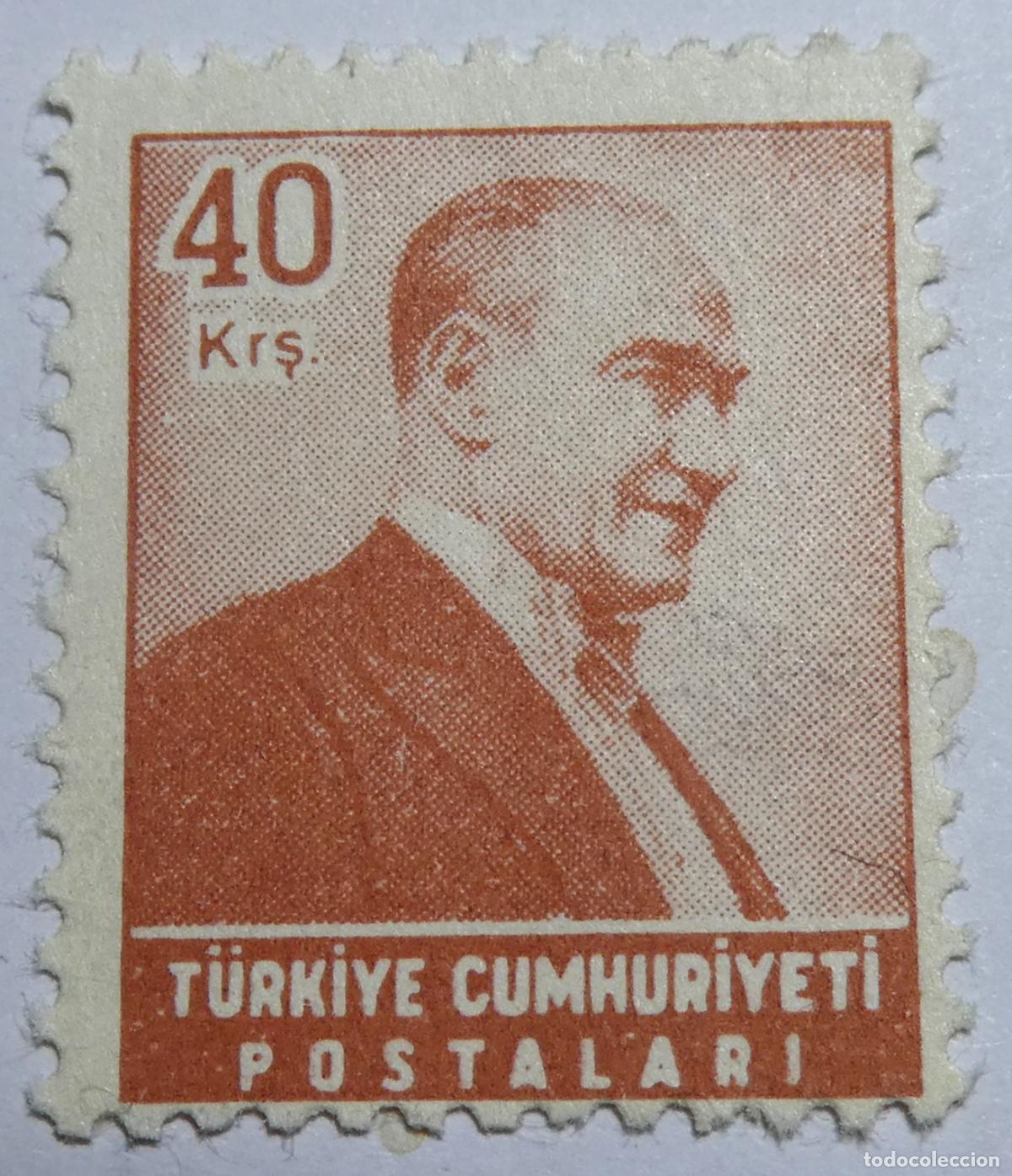 Sellos: sello postal de Turqu&iacute;a de 40 kuruş 1955 Mustafa Kemal Atat&uuml;rk.