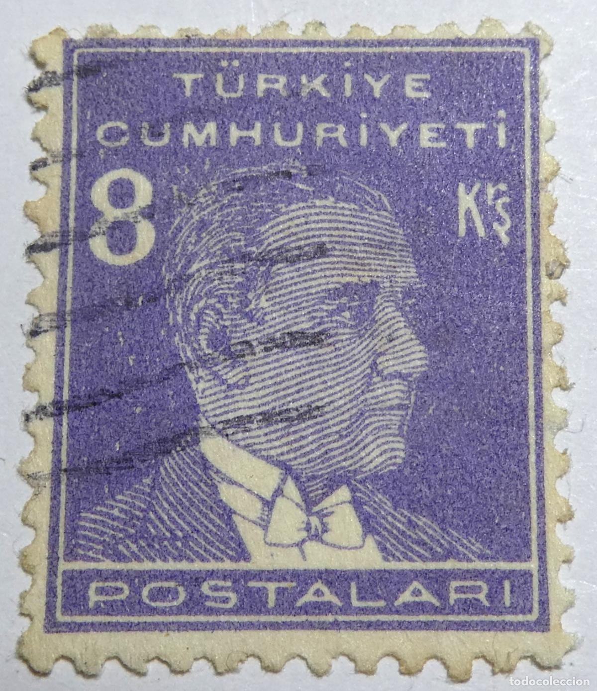 Sellos: sello postal de Turqu&iacute;a de 8 kuruş Mustafa Kemal Atat&uuml;rk.