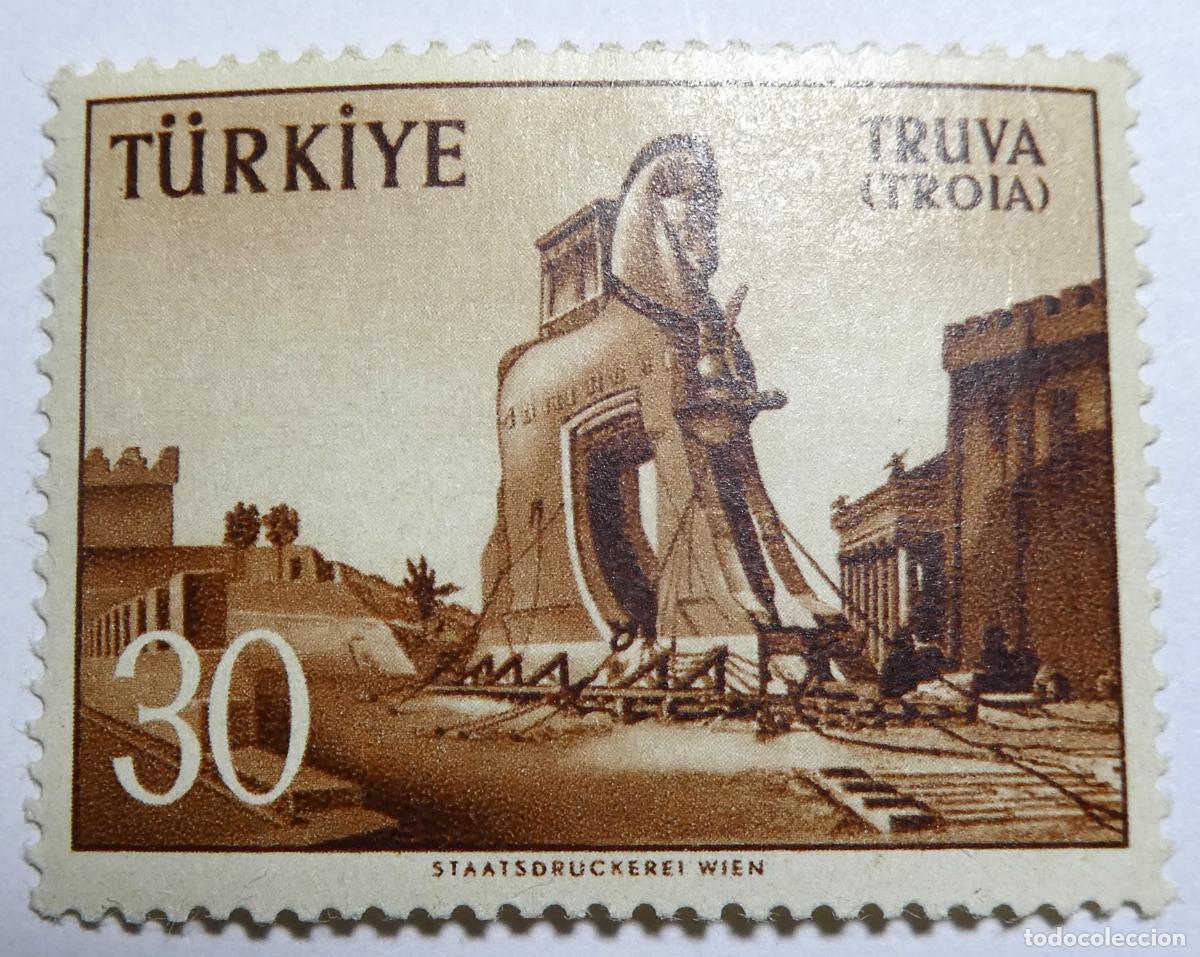 Sellos: sello postal de Turqu&iacute;a de 30 kurus 1956,ciudad de Troya