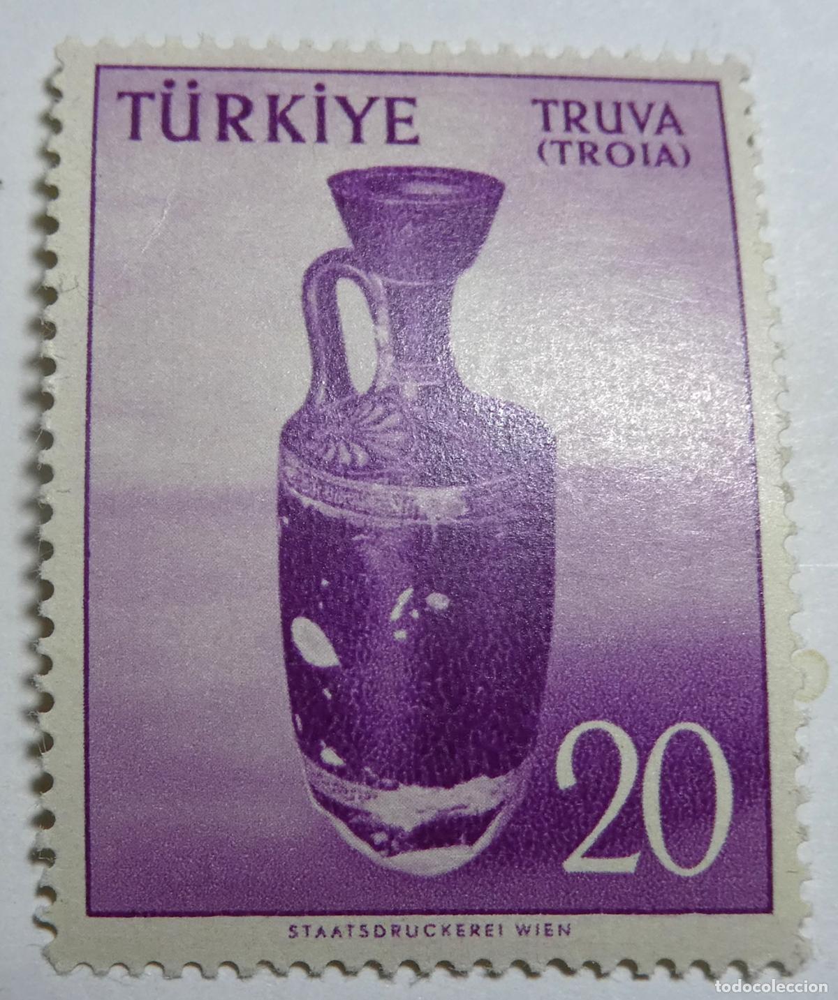 Sellos: sello postal de Turqu&iacute;a de 20 kurus 1956 ,ciudad de Troya