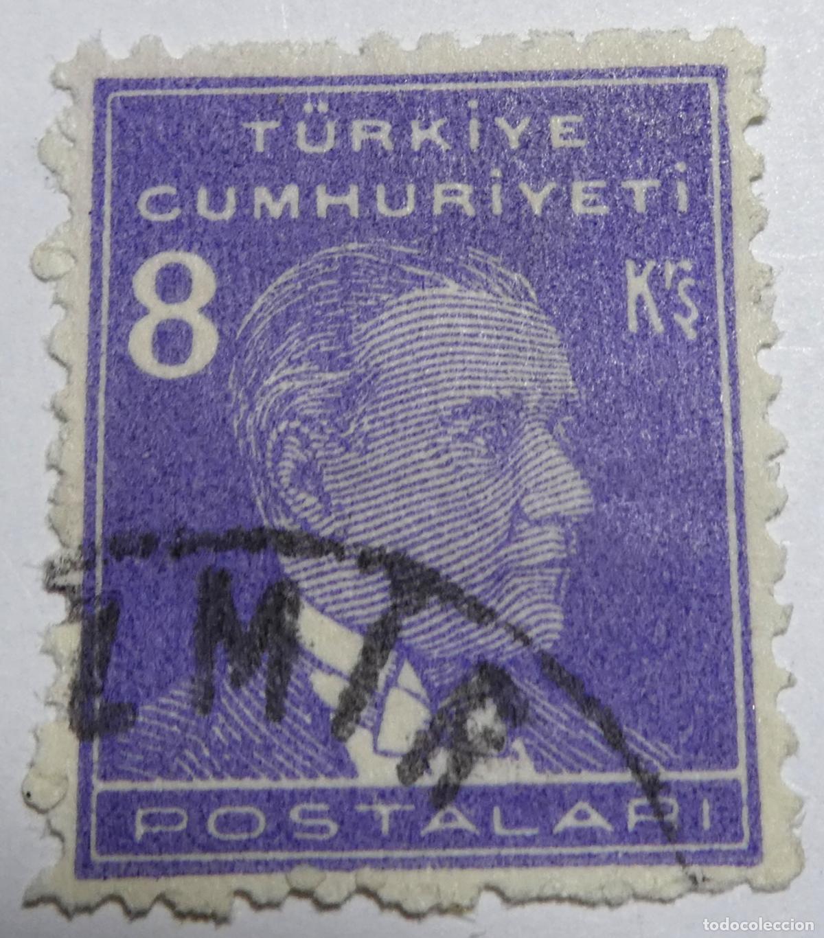 Sellos: sello postal de Turqu&iacute;a de 8 kurus , Mustafa Kemal Atat&uuml;rk.