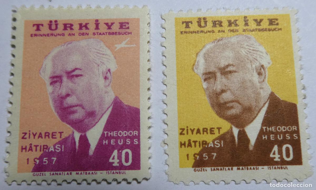 Sellos: 2 Sellos de Turquia de 40 Kurus ,conmemorativos de la visita de Estado de Theodor Heuss en 1957