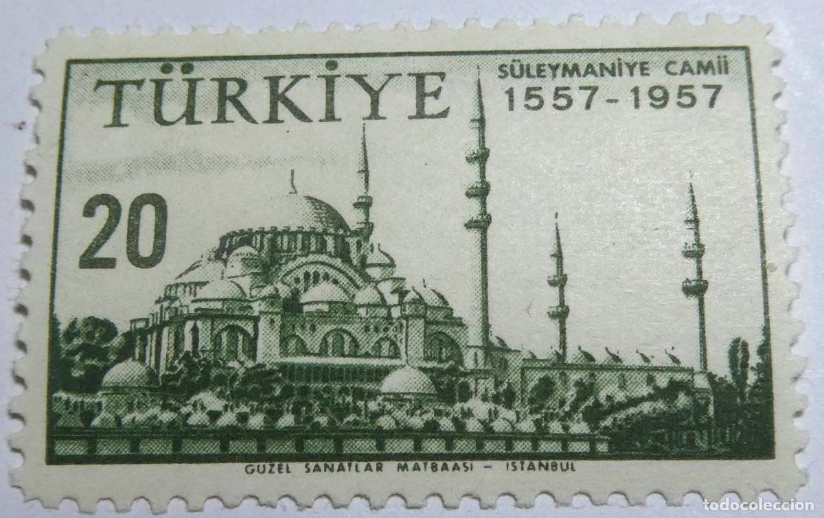 Sellos: Sello Postal de Turqu&iacute;a de 20 Para 1957 ,400 aniversario de la Mezquita de S&uuml;leymaniye en Estambul