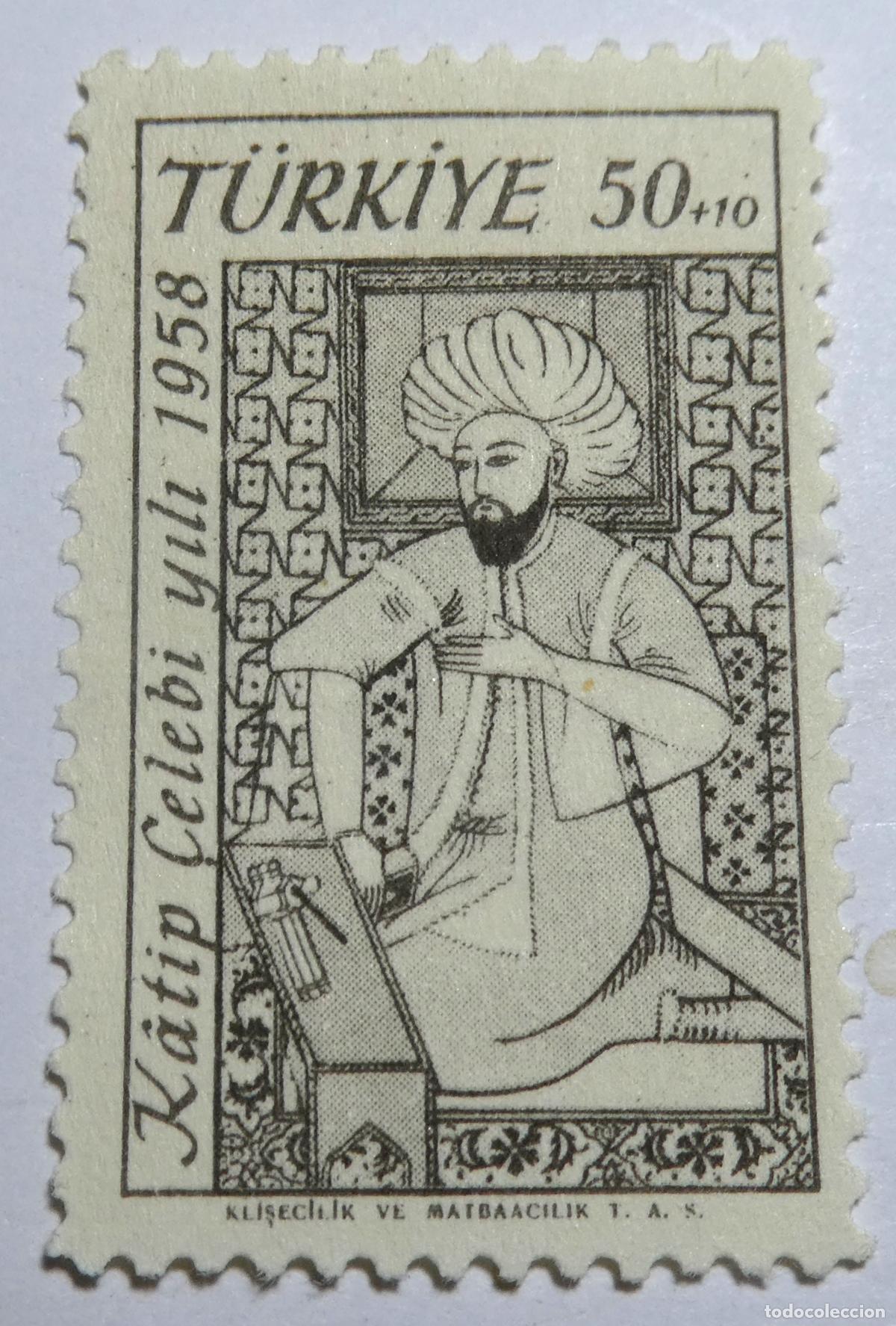 Sellos: sello postal de Turqu&iacute;a 50+10 Kurus 1958 ,a&ntilde;o de K&acirc;tip &Ccedil;elebi