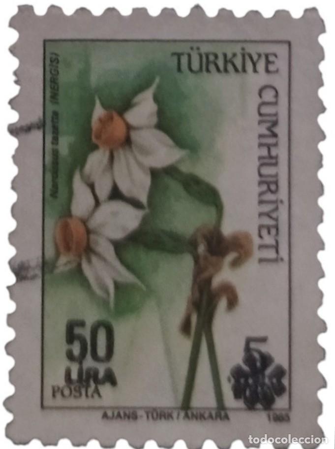 Sellos: TURQU&Iacute;A 1990 Flores - Sobrecargado. USADO.