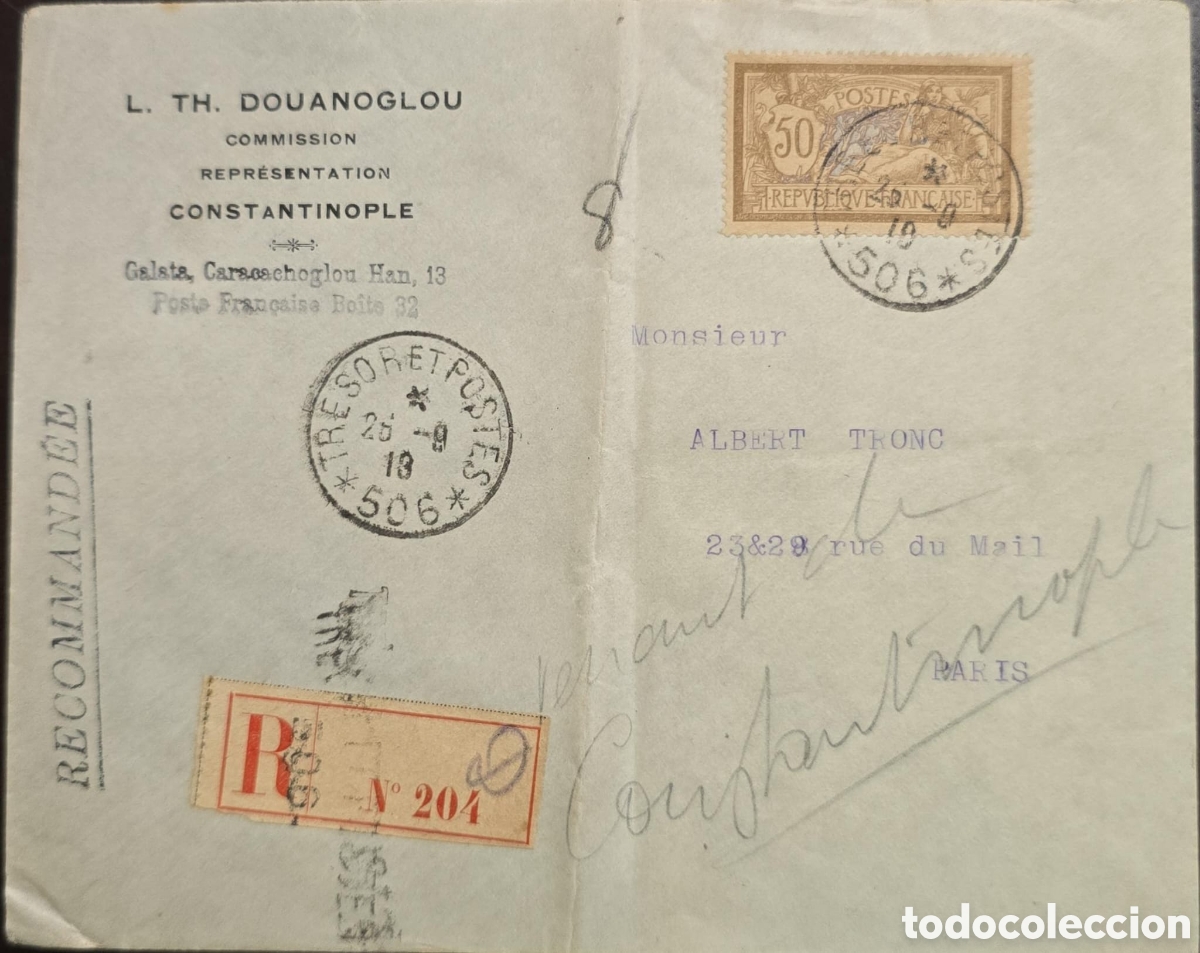 Sellos: CA)Turkey (Constantinople) early 20th century &ndash; Registered International Mail &ndash; Cover sent from Gala