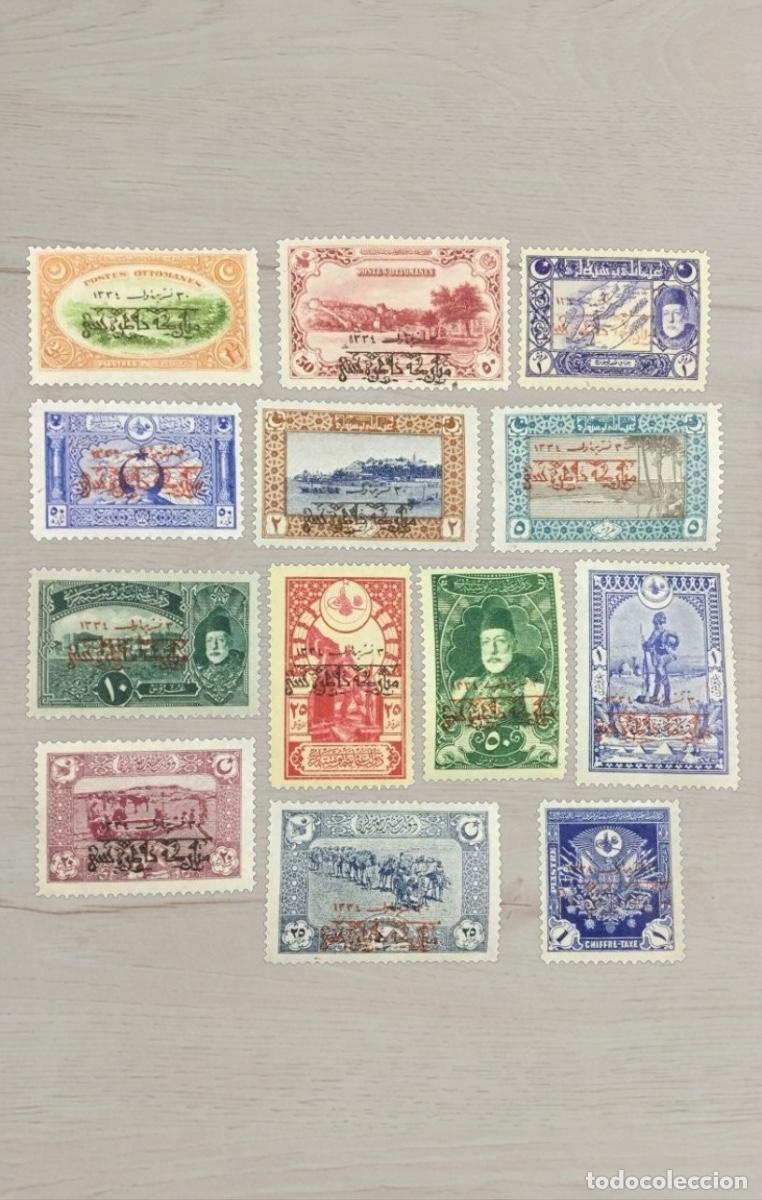 Sellos: Turkey Ottoman 1914 WWI Pictorial & Military Overprint Stamp Set Lot Incl Tax MNH
