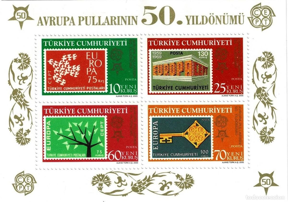 Sellos: TURQUIA 2005 SHEET MNH 50th ANIVERSARIO DE LOS SELLOS DE EUROPA CEPT STAMPS ON STAMPS