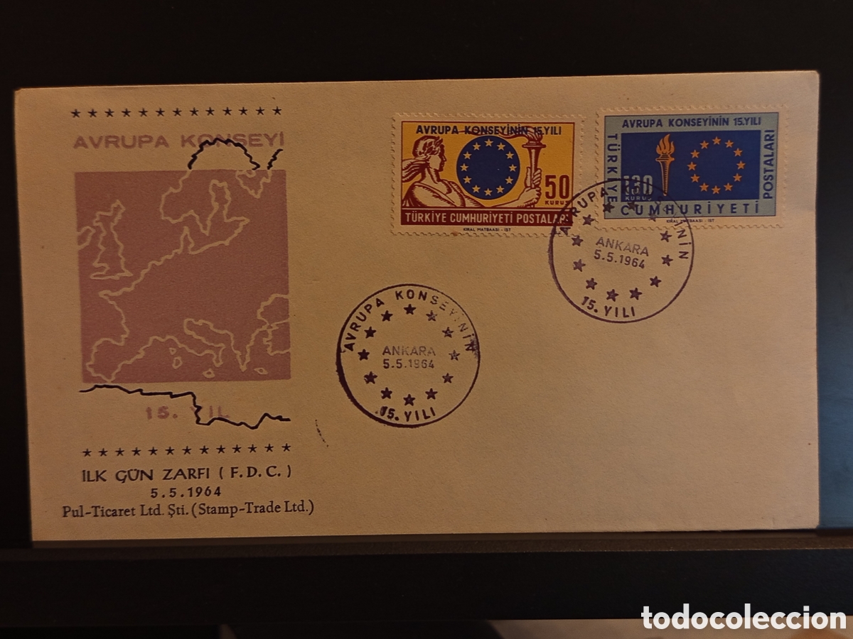 Sellos: &rdquo;FDC Turqu&iacute;a 1964 - Avrupa Konseyi 15 Yil - Consejo de Europa - Ankara&rdquo;