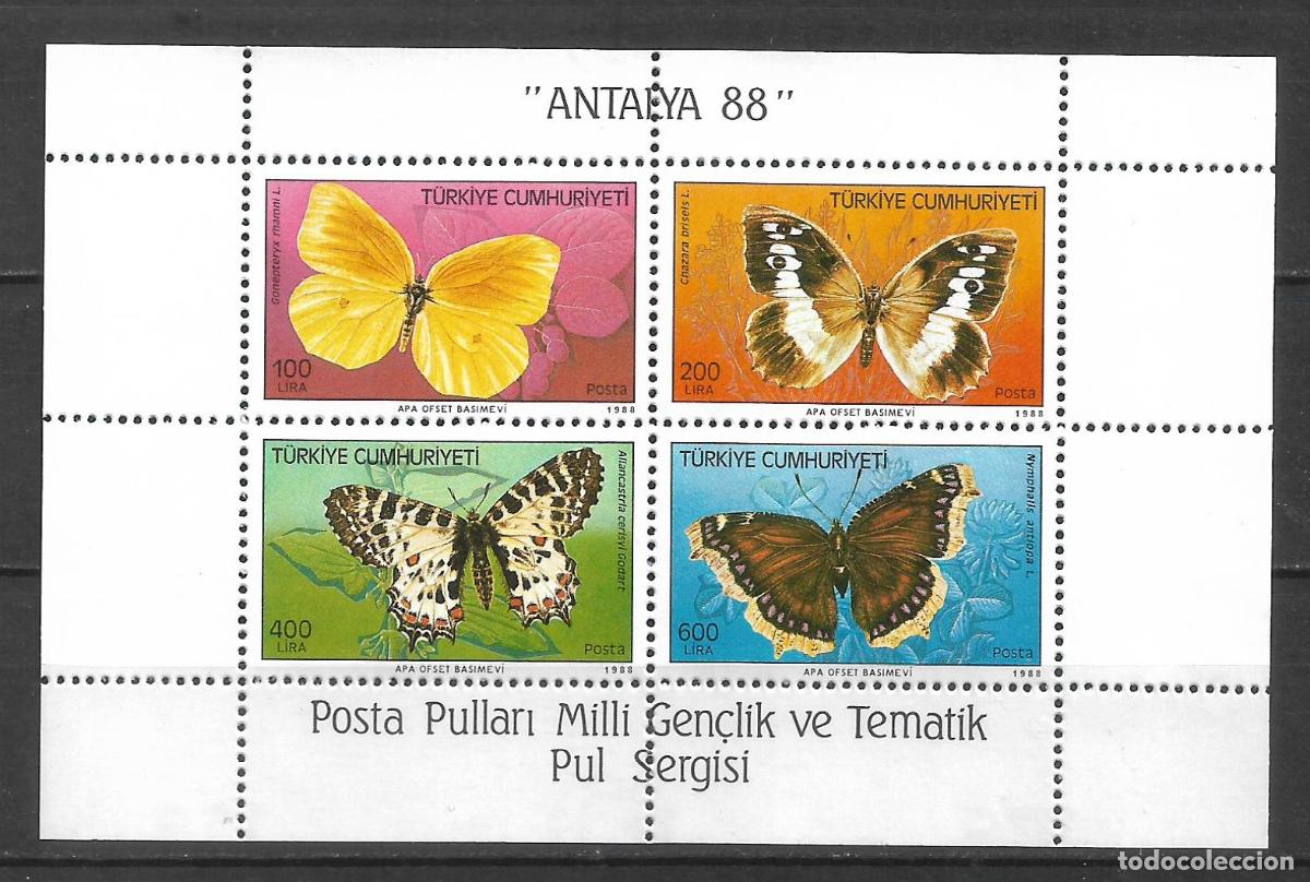Sellos: turquia 1988 hoja bloque ** mnh mariposas - 27/12