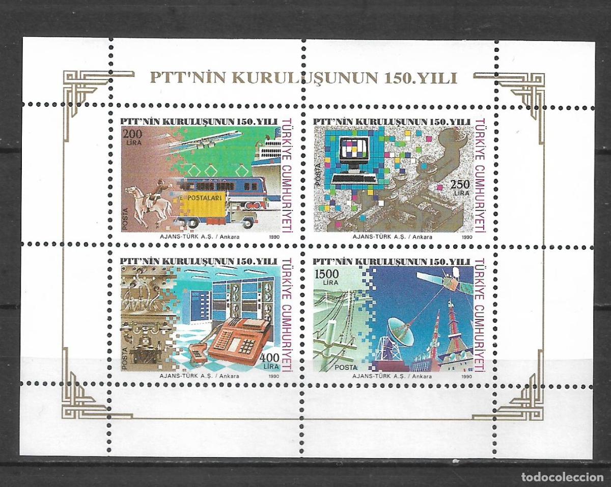 Sellos: turquia 1990 hoja bloque ** mnh comunicaciones - 27/12