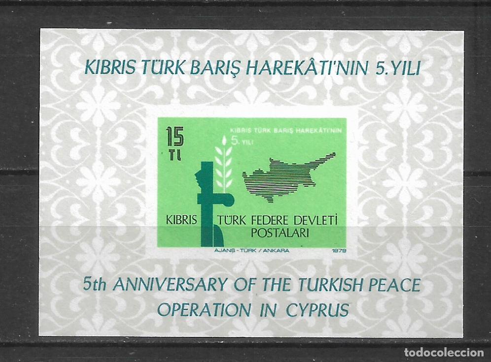 Sellos: turquia 1979 hoja bloque ** mnh 5&ordm; aniv. Intervenci&oacute;n Turca en Chipre - 27/12