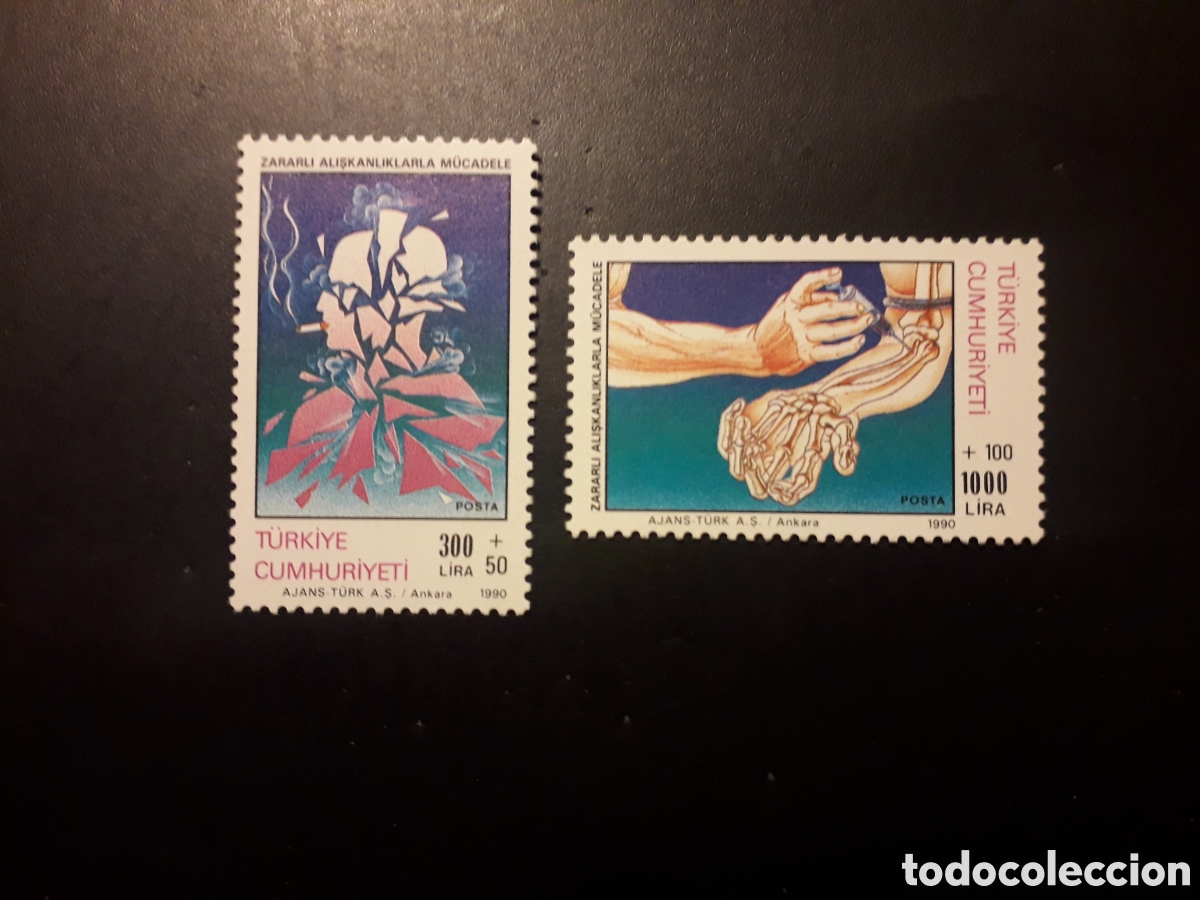 Sellos: TURQU&Iacute;A YVERT 2632/3 SERIE CTA NUEVA CON CHARNELA 1990 LUCHA ANTI TABACO Y DROGAS PEDIDO M&Iacute;NIMO 3&euro;