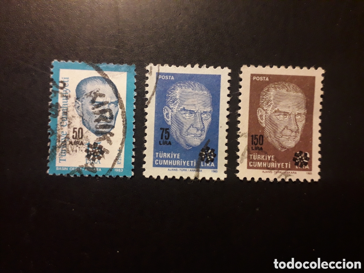 Sellos: TURQU&Iacute;A YVERT 2592/4 SERIE COMPLETA USADA 1989 ATATURK SOBRECARGADOS PEDIDO M&Iacute;NIMO 3&euro;