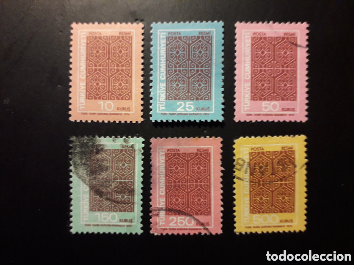 Sellos: TURQU&Iacute;A YVERT SERVICIO 130/5 SERIE COMPLETA USADA 1974 TAPICES 1 SELLO DIENTE CORTO PEDIDO M&Iacute;NIMO 3&euro;