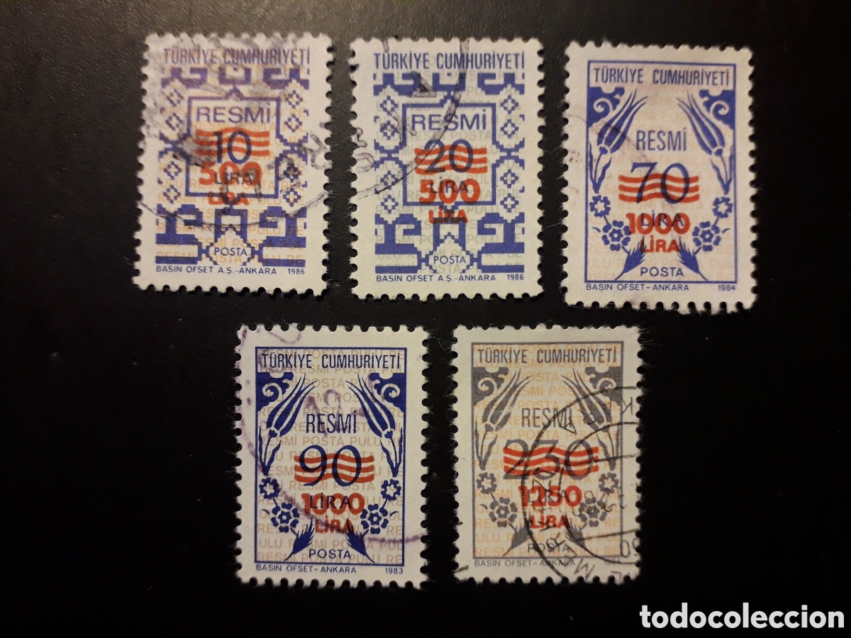 Sellos: TURQU&Iacute;A YVERT SERVICIO 183/7 SERIE COMPLETA USADA 1989 SOBRECARGADO PEDIDO M&Iacute;NIMO 3&euro;