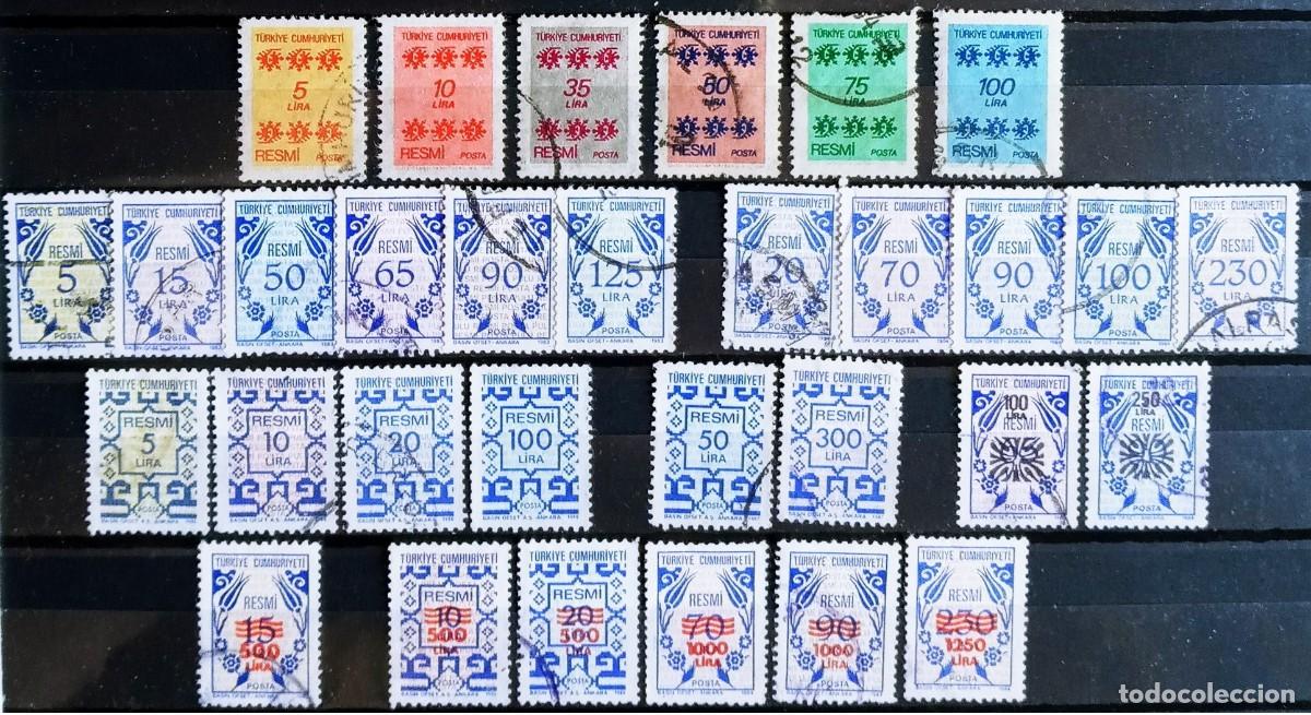 Sellos: TURQUIA - IVERT ... 31 SELLOS USADOS SERIES COMPLETAS SERVICIOS A&Ntilde;OS 1981 a 1989 - LOS DE LA FOTO