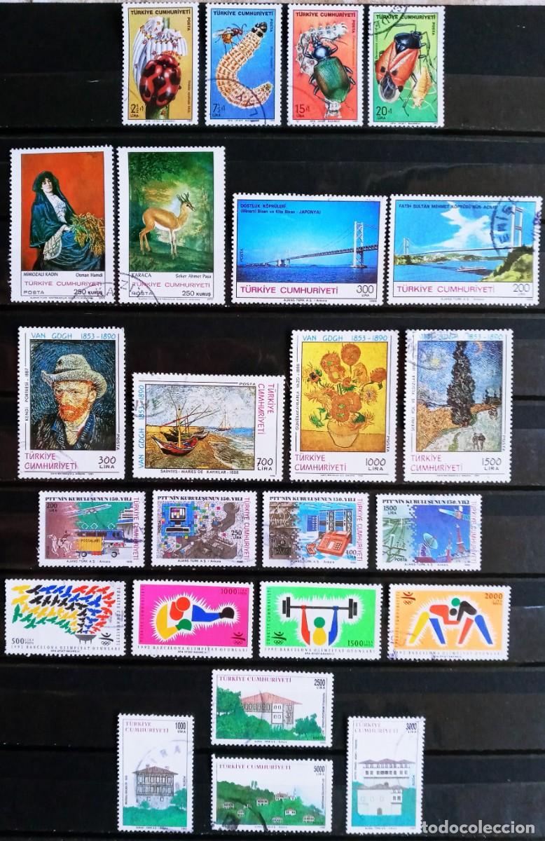 Sellos: TURQUIA - IVERT ... 7 SERIES COMPLETAS USADAS - PINTURAS; FAUNA; DEPORTES - LAS DE LA FOTO