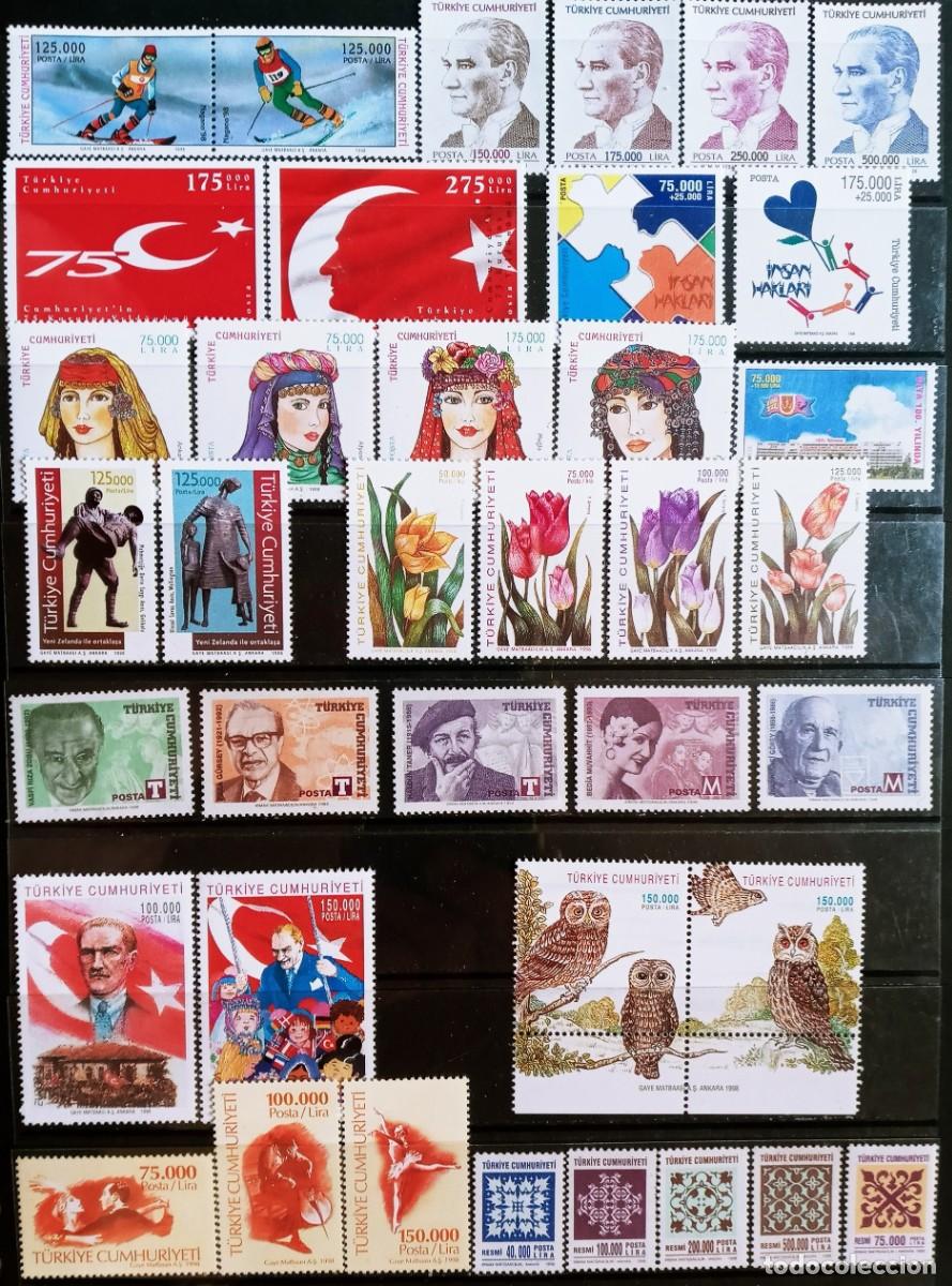 Sellos: TURQUIA - IVERT ... 33 SELLOS +3 HOJAS BLOQUES NUEVOS ** A&Ntilde;O 1998 COMPLETO LOS DE LAS 2 FOTOS