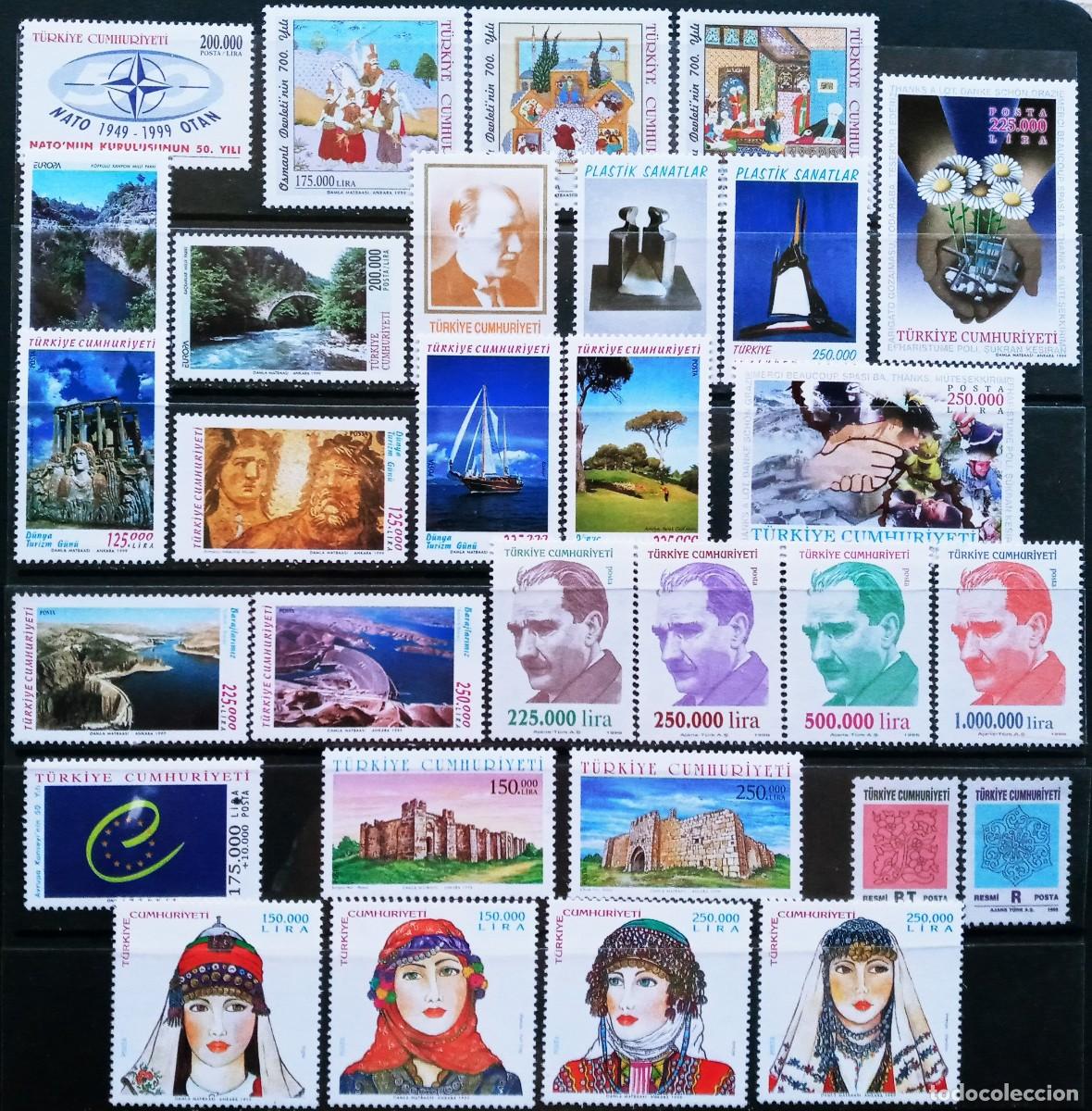 Sellos: TURQUIA - IVERT ... 34 SELLOS +3 HOJAS BLOQUES NUEVOS ** DE A&Ntilde;O 1999 LOS DE LAS 2 FOTOS