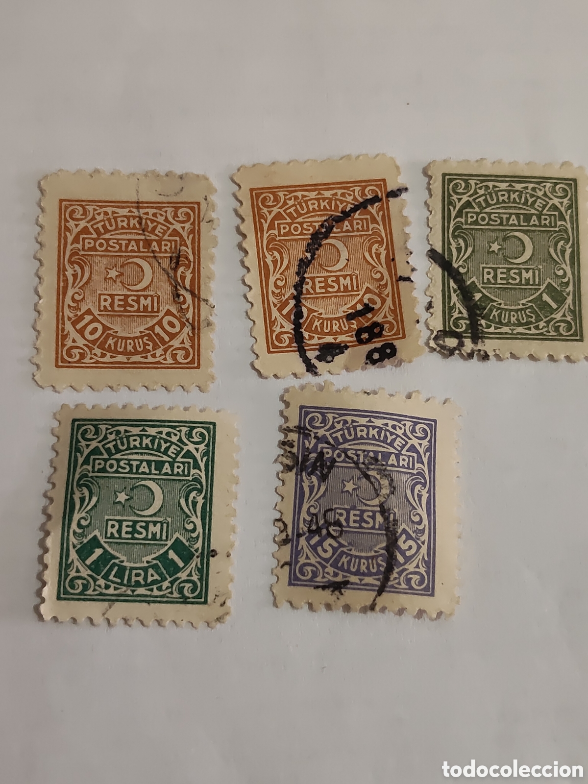 Sellos: 5 sellos de Turqu&iacute;a Resmi oficial 1948 usado