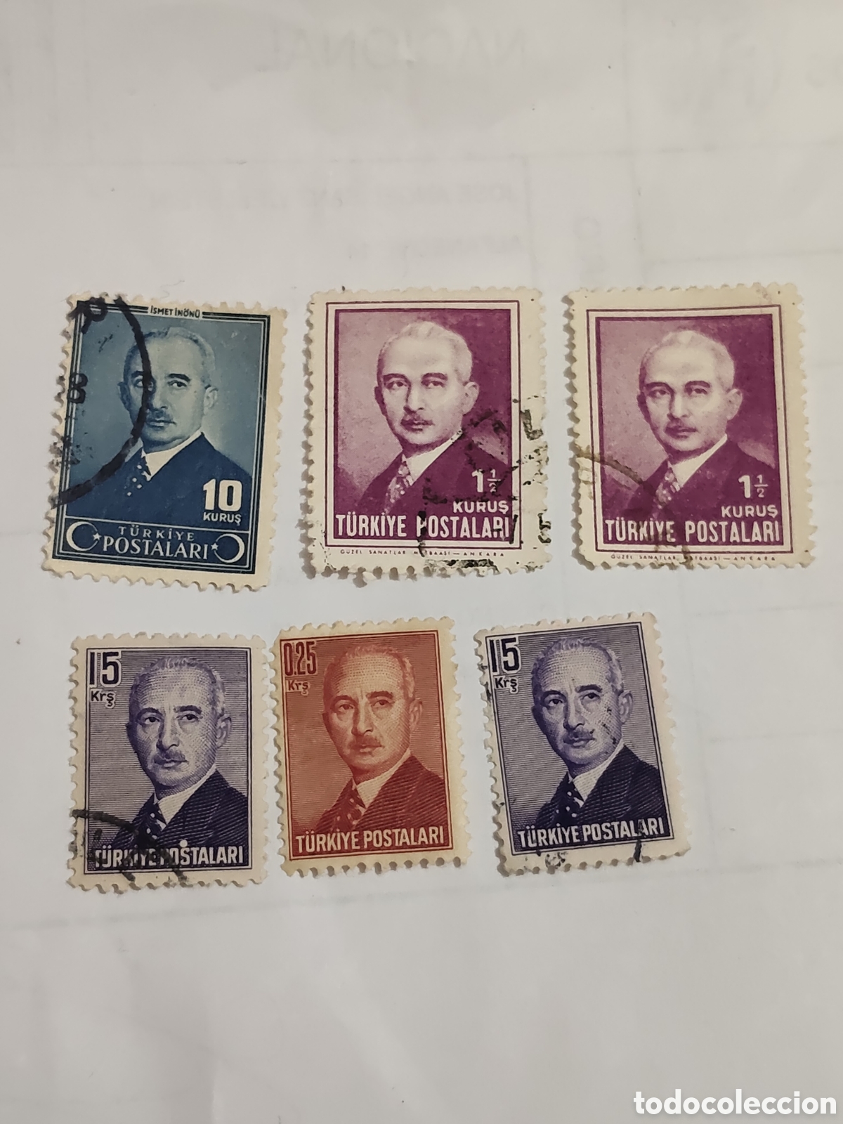 Sellos: 6 sellos de Turqu&iacute;a Ismet Inonu 2&ordm; Presidente del pais1940-48 usados