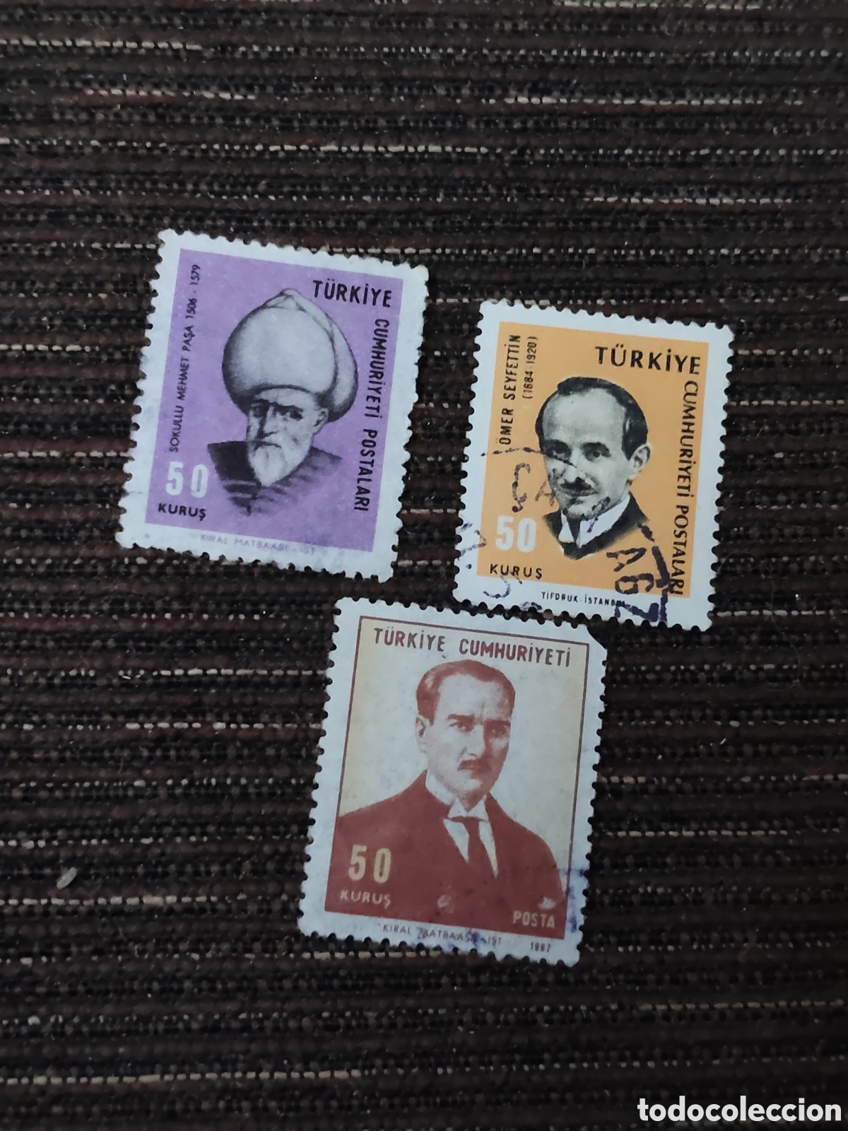 Timbres: 3 sellos de Turqu&iacute;a personajes celebres turcos
