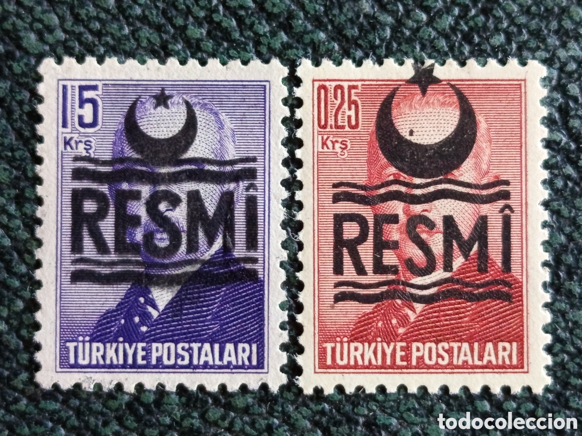 Sellos: Turqu&iacute;a 1955 Pareja de Sellos Oficiales Ismet In&ouml;n&uuml; RESM&Icirc; MNH y MH