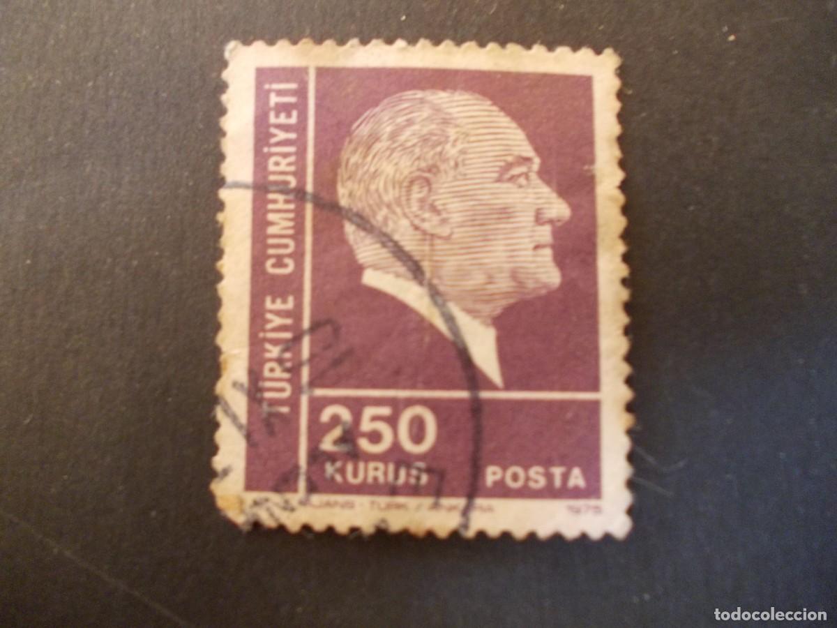 Sellos: Sello Turqu&iacute;a 250 Kuruş Perfil de Atat&uuml;rk en p&uacute;rpura retrato presidente emisi&oacute;n turca historica 1975