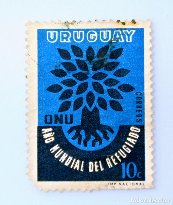 Sellos: SELLO POSTAL URUGUAY 1960, 10 c, AYUDA HUMANITARIA, O.N.U. AÑO MUNDIAL DEL REFUGIO, USADO - Foto 1 - 231596855