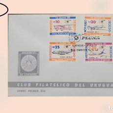 Sellos: O) 1986 URUGUAY, PLUNA,PLANES, DRAGON FLY, DOUGLAS DC 3, VICKER VISCOUNT, BOEING 707, FDC XF. Lote 340217068