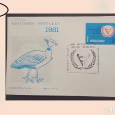 Sellos: O) 1981 URUGUAY, INTERNATIONAL YEAR OF THE DISABLED. TERO BIRD, FDC XF. Lote 340220363