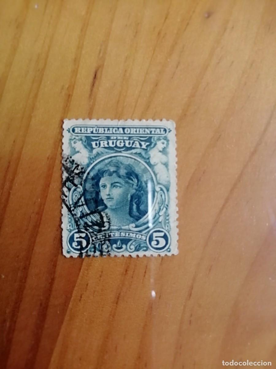 Sellos: URUGUAY - 5 CENT&Eacute;SIMOS - A&Ntilde;O 1898 - Foto 1
