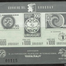 Sellos: HOJA SIN DENTAR DE LA ADHESIÓN DE URUGUAY A LA EXPO ESPAÑA 75. URUGUAY 1975. Lote 384499354