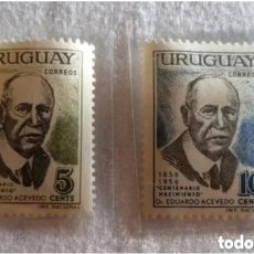 Sellos: URUGUAY 1958 - YVERT 648/649 SCOTT 630/631 - CENTENARIO DEL NACIMIENTO DEL DOCTOR EDUARDO ACEVEDO. Lote 399837279