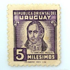 Sellos: SELLO POSTAL URUGUAY 1946 5 M SANTIAGO VAZQUEZ , SIN USAR , CON RAREZA FALLO IMPRESION COLOR