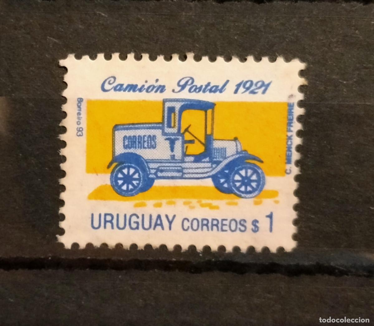 Selos: Uruguay 1993 Yvert 1429 Michel 1981 (*) Cami&oacute;n postal de 1921 Veh&iacute;culo coche