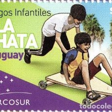 Sellos: 1820A RUGUAY 2023-MERCOSUR-JUEGOS INFANTILES -TT: ESTRELLAS,PALMERAS,RUEDAS,CASCO PROTECTOR-EN FDC