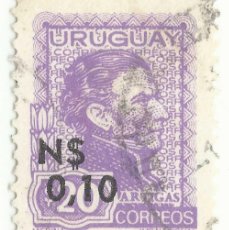 Sellos: ❤️ SELLO DE URUGUAY: GENERAL JOSÉ ARTIGAS (1764-1850), 1976 (SOBRECARGA), 0,10CU ❤️