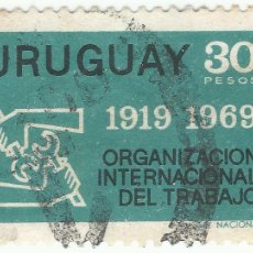 Sellos: ❤️ SELLO DE URUGUAY: ORGANIZACIÓN INTERNACIONAL DEL TRABAJO, 50 AÑOS, 1969, 30 PESO URUGUAYO ❤️