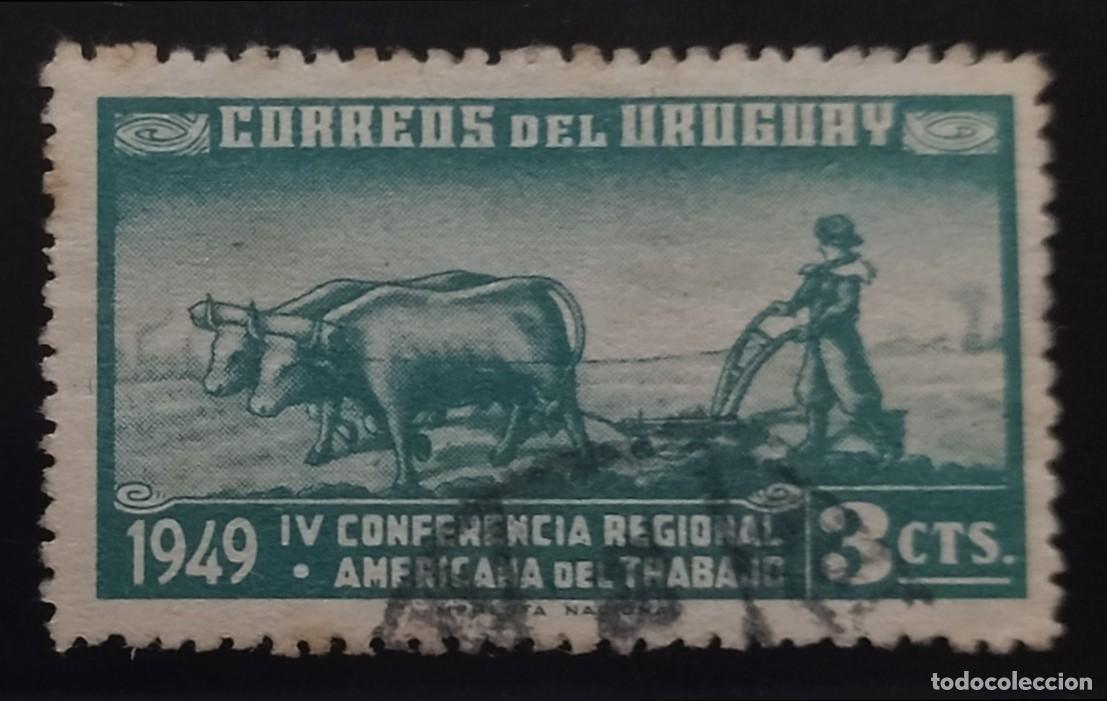 Sellos: URUGUAY 1949 IV Conferencia regional americana sobre trabajo. USADO.