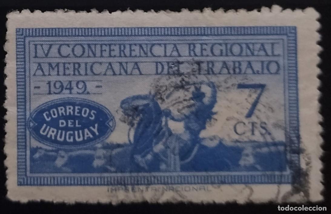 Sellos: URUGUAY 1949 IV Conferencia regional americana sobre trabajo. USADO.