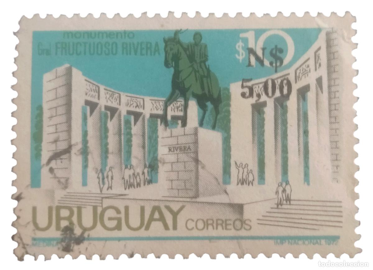 Sellos: URUGUAY 1976 Monumento al General Rivera. Sobrecargado. USADO.