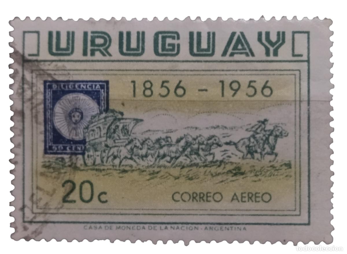Sellos: URUGUAY 1956 Centenario del sello uruguayo. A&eacute;reo. USADO.